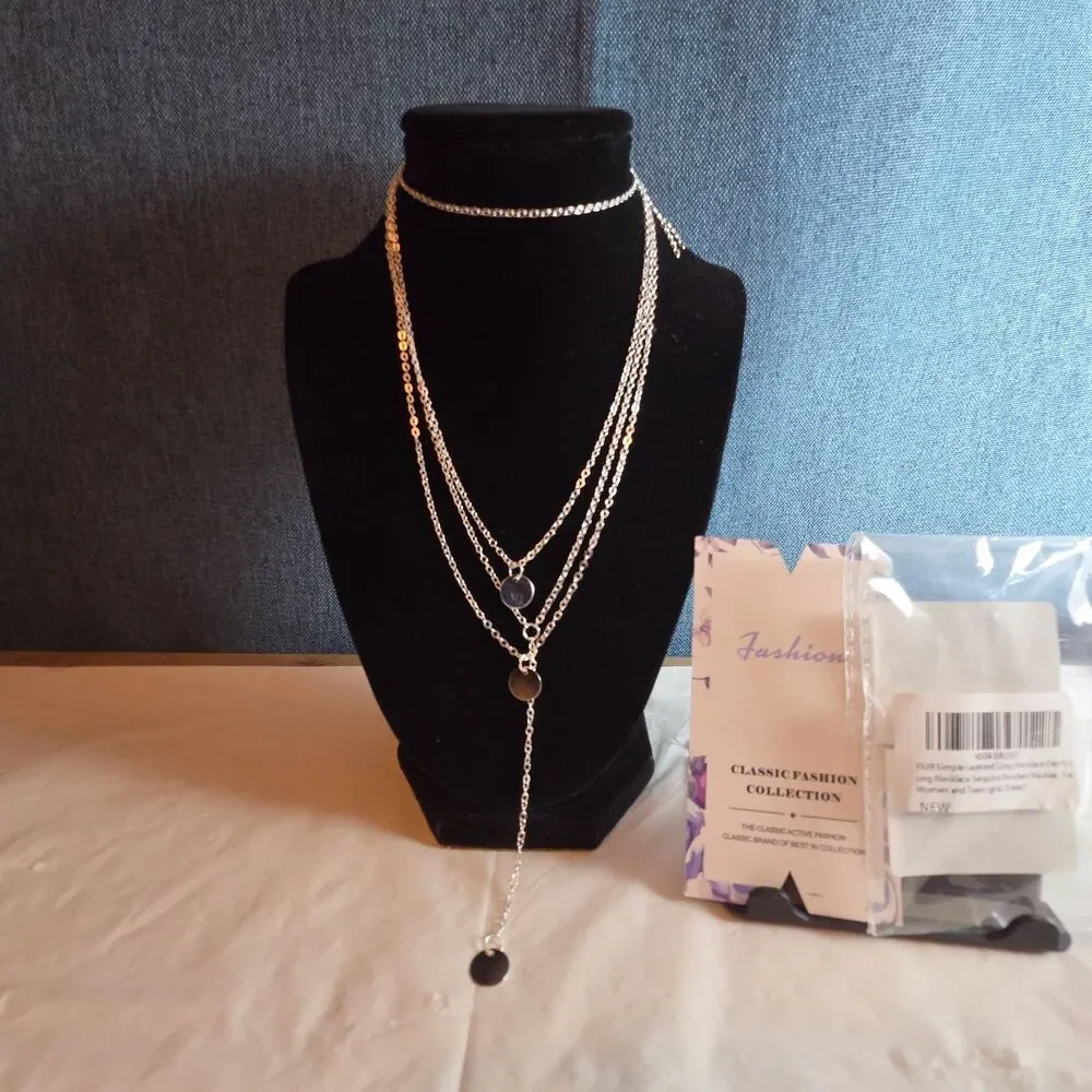 Fashion Silver Tone Multi Tier Lariat Disc Necklace Boho NIP X002Q3ZYJ